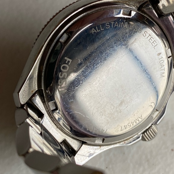 Fossil Chronograph Blue Dial Watch Unisex Round Silver Bracelet AM 4547 - Picture 8 of 9